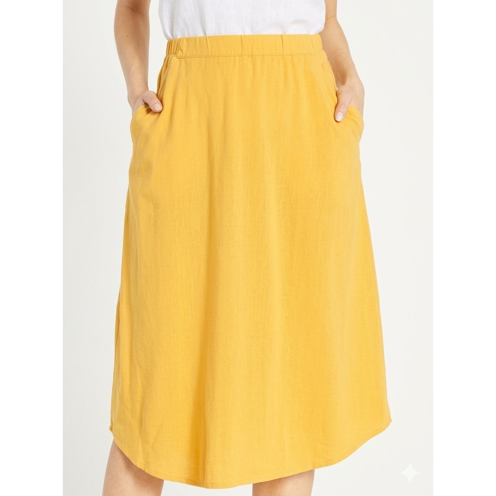 Fresh Produce Avery Skirt Bundle Womens M Mango Yellow Supima Cotton Midi Pocket